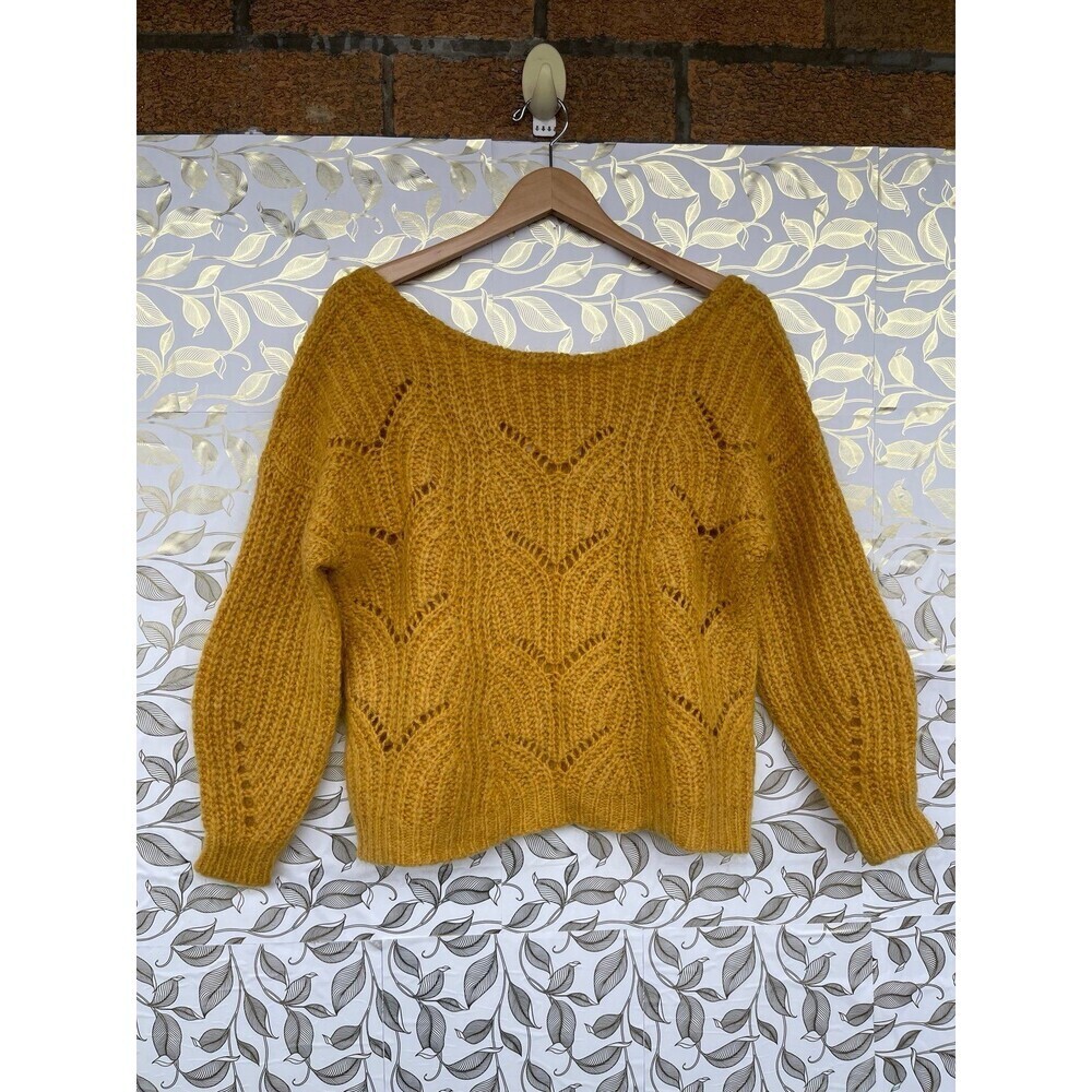Sezane La Maille Mustard Jumper Mohair Wool Blend Chevron Lace Knit Paris M